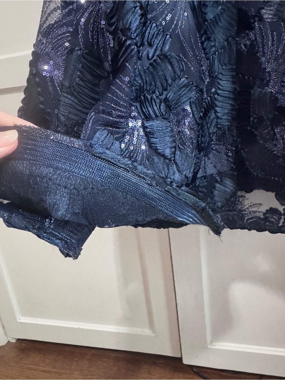 Betsy & Adam Navy Lace Gown - Picture 7 of 8
